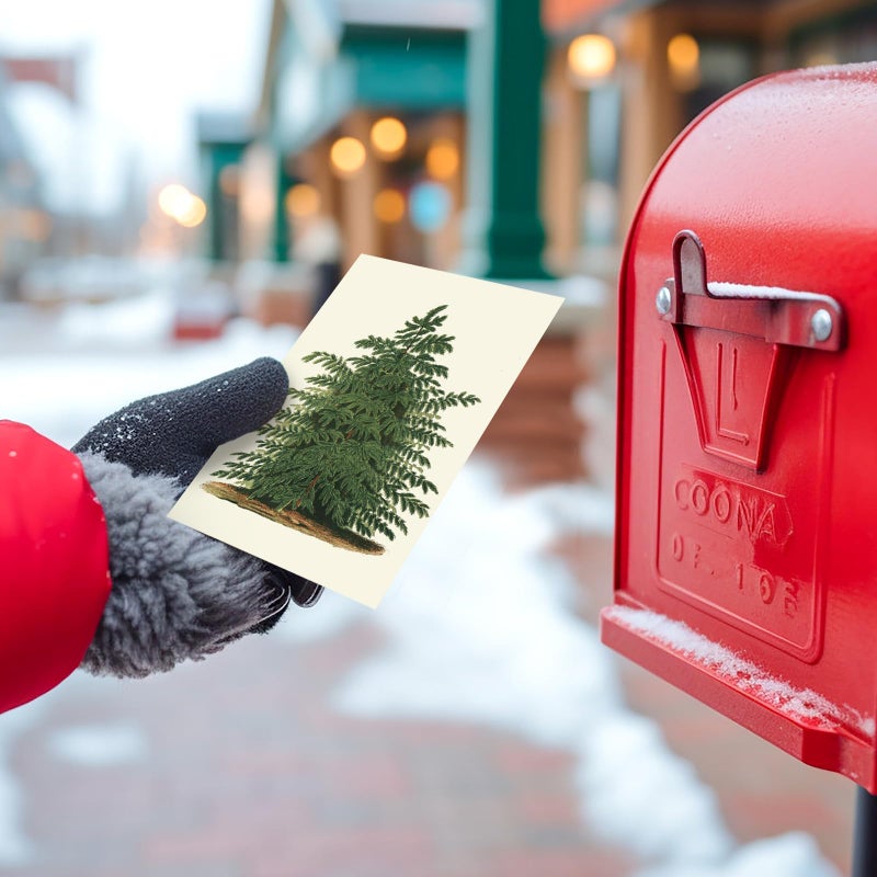Whaline 36Pcs Christmas Postcard Vintage Xmas Tree Post Card 6 Designs Green Beige Greeting Card for Winter Party Supplies, 4 x 6 Inch - Image 5